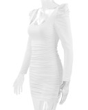 Autumn Winter Women's Sexy Low Back Stacked Shoulder Long Sleeve Slim Dress