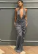 Summer Fashion Deep V Neck Halter Neck Low Back Solid Color Long Dress