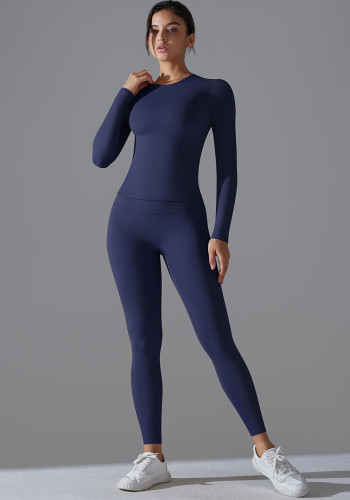 Solid Color High Stretch High Waist Tight Fitting Butt Lift Training Yoga Suit Running Fitness Women Two Piece Pants Set