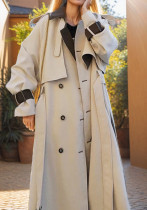 Loose British Style Chic Trench Coat Autumn Contrast Color Belt Waist Long Coat
