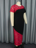 Round Neck Asymmetric Lace Patchwork Short Sleeve Party Dress