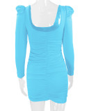 Autumn Winter Women's Sexy Low Back Stacked Shoulder Long Sleeve Slim Dress