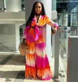 Women's Tie-Dye Knotted Long Sleeves Top Fashion Casual Wide-Leg Pants Two Piece Set