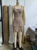 Women's Summer Autumn Button Square Neck Camisole Top Tight Slim Short Skirt Two Piece Set