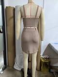 Women's Summer Autumn Button Square Neck Camisole Top Tight Slim Short Skirt Two Piece Set