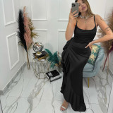 Summer Style Sexy Chic Strap Ruffle Slit Evening Dress