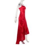 Summer Style Sexy Chic Strap Ruffle Slit Evening Dress