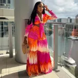 Women's Tie-Dye Knotted Long Sleeves Top Fashion Casual Wide-Leg Pants Two Piece Set