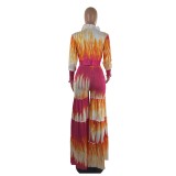 Women's Tie-Dye Knotted Long Sleeves Top Fashion Casual Wide-Leg Pants Two Piece Set
