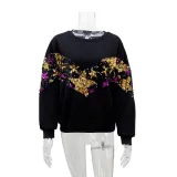 Women Casual Star Sequins Decorated Round Neck long sleeve top