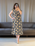 Women Round Neck Daisy Print Floral Dress