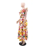 Women V-neck Printed Patchwork Dress