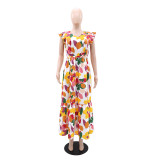 Women V-neck Printed Patchwork Dress