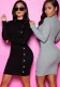 Women Fall and Winter Solid Single-breasted Asymmetric Sweater Dress