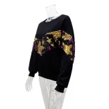 Women Casual Star Sequins Decorated Round Neck long sleeve top