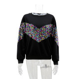 Women Colorful Pearlescent Sequins Decorated Solid Top