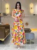 Women V-neck Printed Patchwork Dress
