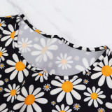 Women Round Neck Daisy Print Floral Dress