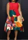 Plus Size Women Round Neck Casual Contrast Print Dress