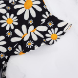 Women Round Neck Daisy Print Floral Dress