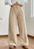 Women Fall and Winter Solid Casual Fleece Pants