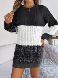 Autumn Winter Casual Color Matching Twisted Lantern Sleeve Sweater Dress Women's Clothing
