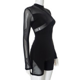 Women's Fall Sexy Mesh Patchwork Tight Fitting Long Sleeve Jumpsuit