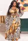 Summer Leopard Print Belted Wrap Neck Loose Plus Size Women's Dress