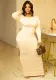 Fashion Women Solid Color Round Neck Long Sleeve Sexy Slim Long Dress