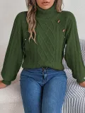 Autumn Winter Casual Solid Color Button Twisted High-Necked Long Sleeve Pullover Sweater Women's Clothing
