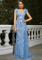 Sleeveless Square Neck Sexy Sequin Formal Party Fishtail Evening Dress Bridesmaid Dress