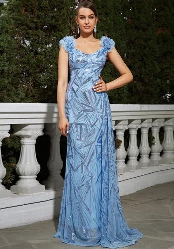 Sleeveless Square Neck Sexy Sequin Formal Party Fishtail Evening Dress Bridesmaid Dress