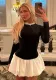 Autumn Chic Slim Contrast Long-Sleeved Bubble Short Dress