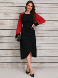 Retro Contrast Color Irregular Slim Waist Long-Sleeved Dress