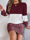 Autumn Winter Casual Color Matching Twisted Lantern Sleeve Sweater Dress Women's Clothing