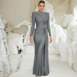 Women's Autumn Fashion Chic Slim Round Neck Long Sleeve Evening Dress