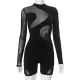 Women's Fall Sexy Mesh Patchwork Tight Fitting Long Sleeve Jumpsuit