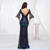 Short Sleeve V Neck Sequin Formal Party Fishtail Evening Dress Bridesmaid Dress