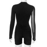 Women's Fall Sexy Mesh Patchwork Tight Fitting Long Sleeve Jumpsuit