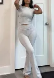 Autumn Women's Round Neck Short Sleeve Top Trousers Two-Piece Set