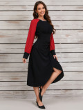 Retro Contrast Color Irregular Slim Waist Long-Sleeved Dress