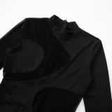 Women's Fall Sexy Mesh Patchwork Tight Fitting Long Sleeve Jumpsuit