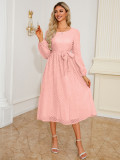 Autumn Winter Women's Elegant Slim Waist Round Neck Long Sleeve Midi Dress