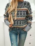 Women long sleeve Round Neck jacquard sweater