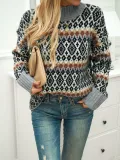 Women long sleeve Round Neck jacquard sweater