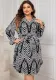Women Printed Lace Long Sleeve V-Neck Dress