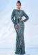 Women long sleeve Round Neck sexy sequin Formal Party Maxi evening dress