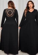 Plus Size Women Back Hollow Loose Long Sleeve Dress