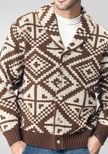 Men's Casual Geometric Jacquard Knitting American Retro Coat Sweater