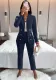Women long-sleeved Solid Blazer and Pant Two Piece Set